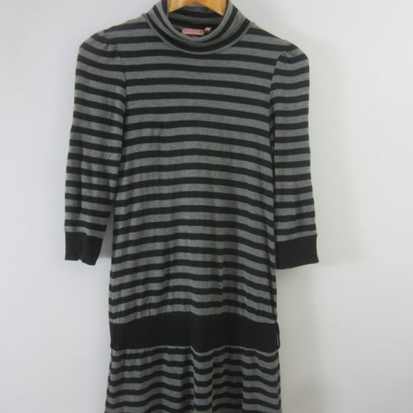 Juicy Couture Womens S Gray Black Striped Modal Knit Dress Turtleneck 3/4 Sleeve - Picture 1 of 8